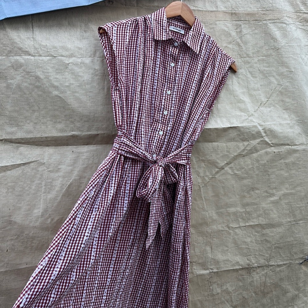 Max Studio Red and White Checkered Blouse